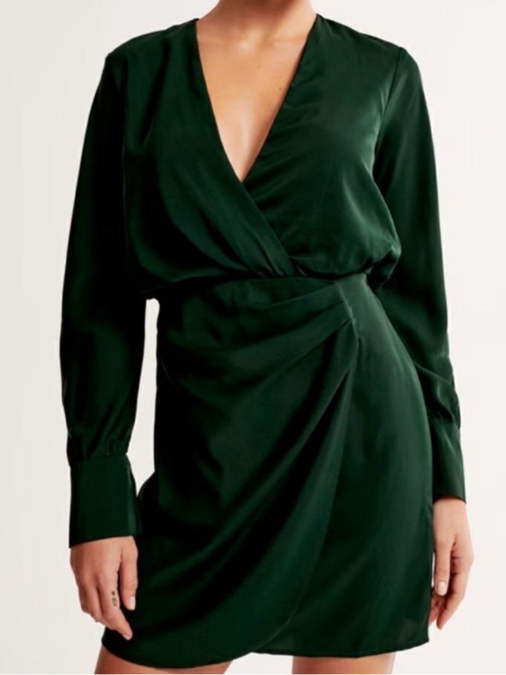Abercrombie & Fitch Deep Forest Green Long-Sleeve Wrap Mini Dress